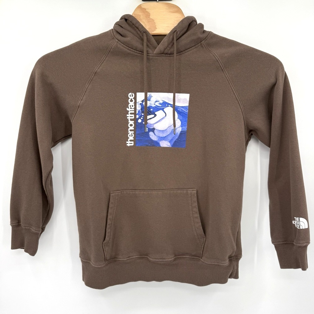 The North Face Hoodie Womens M Brown Circular Design Graphic Mountain Pullover